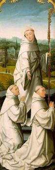 簡 貝勒岡佈 The Retable of Le Cellier (triptych), inner-left panel featuring St. Bernard & Cistercian Monks